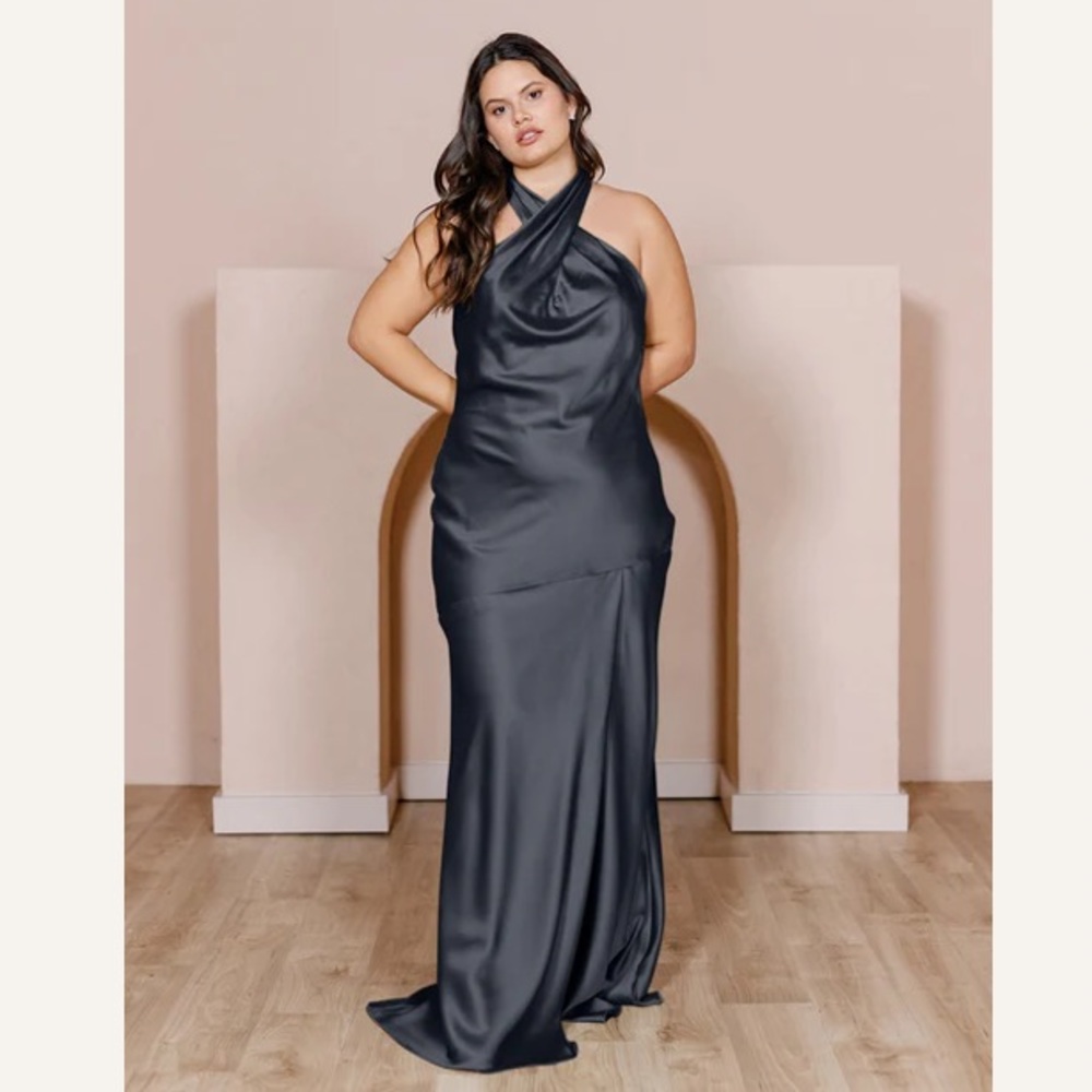 REVELRY Athena Satin Dress in Black